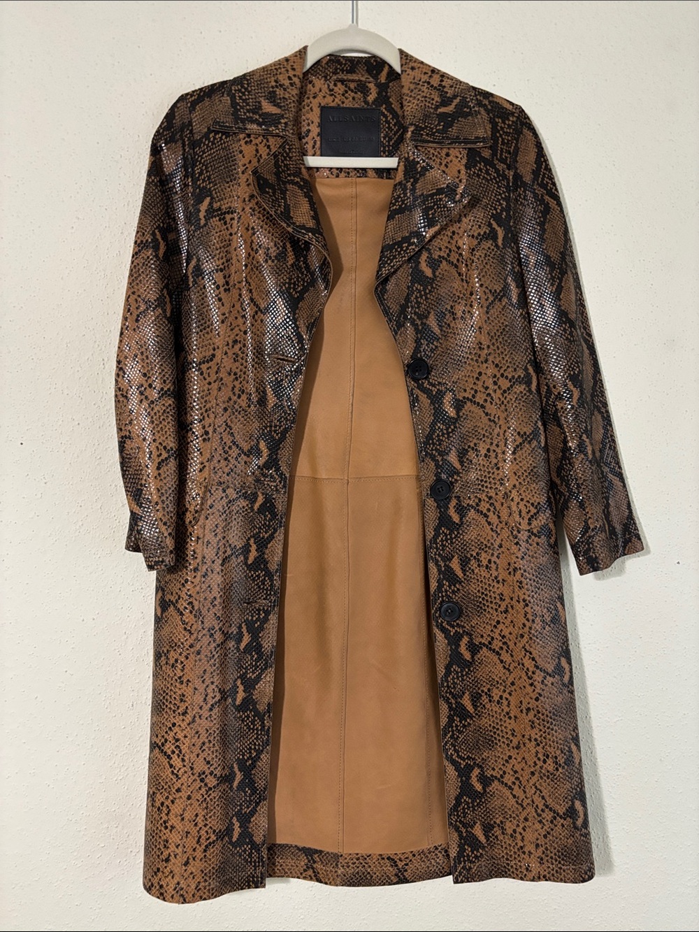 All Saints Brown Snake Print Trench Coat